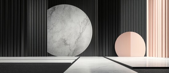Aufkleber - Abstract Minimalist Background with Geometric Shapes and Linear Elements in Black and Pastel Tones Ideal for Modern Advertising and Layouts