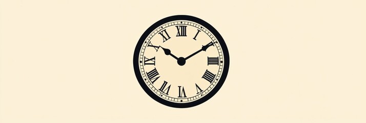 Poster - Clock with Roman numerals showing time in a minimalist design against a neutral background. Generative AI
