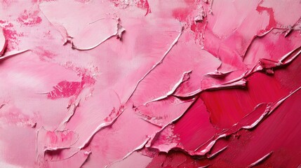 Poster - Textured canvas artwork featuring vibrant pink oil paint brush strokes on a horizontal surface ideal for backgrounds and creative designs.