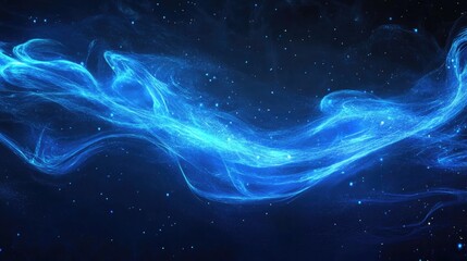 Poster - Glowing blue abstract banner with luminous lines and cosmic elements on a dark background suitable for technology and digital themes