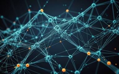 Poster - Abstract web of interconnected particles forming a high-tech mesh with a futuristic glow