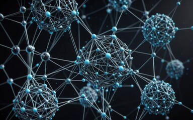 Poster - High-tech particle mesh with interconnected nodes on a dark futuristic backdrop