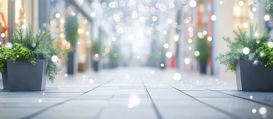 Poster - urban street view with blurred bokeh lights in festive atmosphere showcasing christmas celebration a