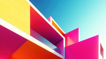 Poster - Vibrant minimalist architecture with bold colors against a clear sky showcasing contemporary design elements and innovative structures.