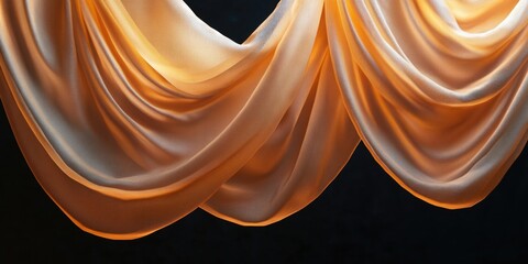 Poster - Elegant fabric drapes showcasing rich texture and warm lighting against a black background ideal for web design and sophisticated projects