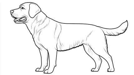 Wall Mural - Black and White Vector Illustration Of Labrador Dog, Coloring Page for Kids and Adults.
