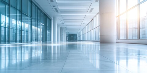 Wall Mural - Modern spacious interior of a residential building at dawn showcasing sleek white walls and an airy, minimalist design aesthetic.