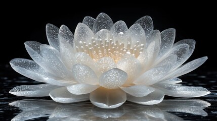 Canvas Print - Crystal lotus, water reflection, dark background, serenity, spa