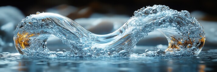 Poster - water flows through a transparent infinity shape creating mesmerizing patterns and reflections
