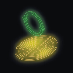 Poster - Neon fingerprint is being updated by rotating circular arrows, representing biometric data update