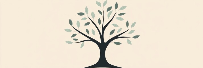 Aufkleber - Elegant tree icon showcasing branches and leaves against a soft background. Generative AI