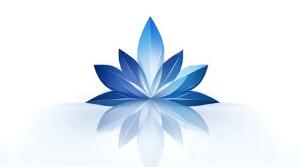 Poster - Elegant blue stylized flower with reflection on a white background, simple and clean