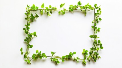 Poster - Green Plant Framing with Fresh Leaves on White Background for Natural and Eco-Friendly Designs
