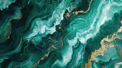 Poster - elegant green marble texture background with dynamic swirls and gold accents for luxury design and d