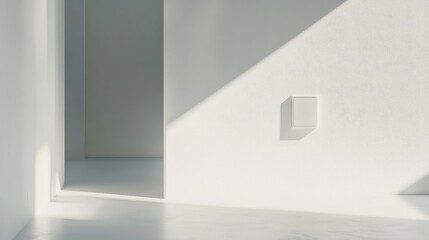 Poster - Minimalist Room with Single Electrical Outlet Casting Natural Light Shadows on White Background