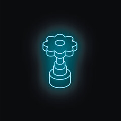 Poster - Neon blue isometric flower shaped gear rotating on a black background, concept of technology and innovation