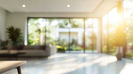 Poster - Contemporary Living Room Bathed in Natural Light with Sunlight Streaming Through Large Windows