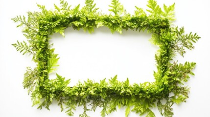 Poster - Lush Green Fern Frame on White Background for Nature-Themed Design or Decoration Use