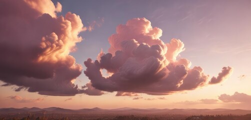 Wall Mural - soft pink clouds against a backdrop of golden hues as the sun sets slowly, nature, clouds, soft focu