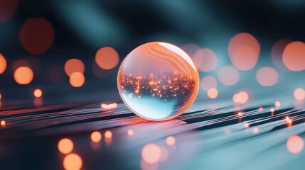 Poster - Glowing Crystal Ball on Futuristic Circuitry Background with Vibrant Light Effects