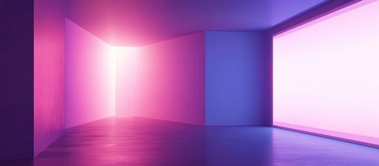 Poster - Modern vacant room with vibrant purple and pink lighting, ideal for showcasing architectural design and creative concepts.