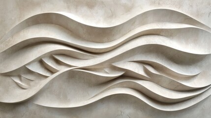 Poster - Elegant Beige Plaster and Gray Marble Wave Relief Design for Architecture with Copy Space for Creative Projects