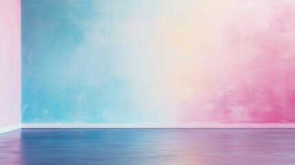 Poster - Contemporary Minimalist Interior with Soft Pastel Background and Reflected Floor for Elegant Aesthetic Design Concepts