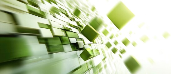 Poster - Dynamic motion blur with green geometric blocks creating a modern background ideal for text placement and digital design projects.