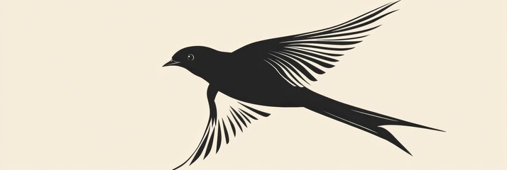 Aufkleber - Black silhouette of a bird in flight against a light background highlighting graceful wings and streamlined form. Generative AI