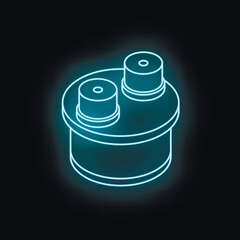 Poster - neon outline of an electrolytic capacitor glowing on a dark background, representing electronic comp