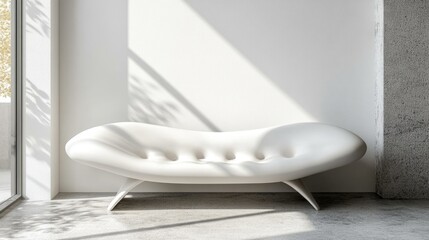 Poster - Contemporary White Sofa in Minimalist Interior With Soft Natural Light and Shadow Play