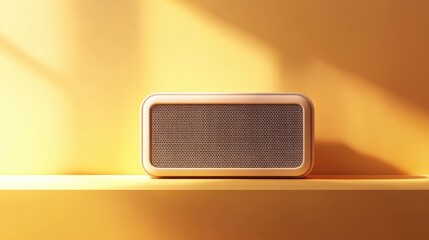 Poster - Modern minimalist speaker design for home use showcasing vibrant colors and sleek aesthetics in a bright interior setting.
