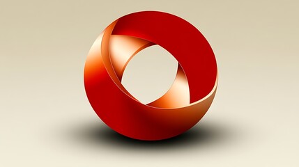 Poster - Abstract red 3D torus shape with smooth gradient on a light beige background