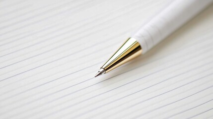 Poster - High Resolution Macro Photograph of a Golden Pen on Blank Lined Paper for Creative Concepts