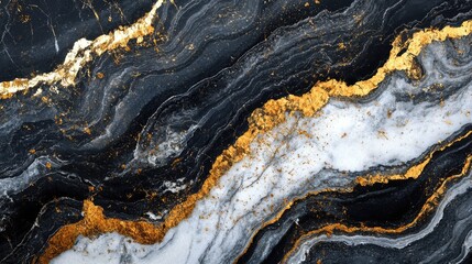 Poster - Elegant Black White Marble with Golden Veins Abstract Background for Modern Interior Design or Artistic Presentations