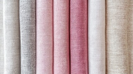 Poster - Soft pink and neutral fabric textures arranged in a harmonious display ideal for design and textile backgrounds.