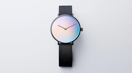 Poster - Modern Wristwatch with Holographic Display on Minimalist Background for Contemporary Fashion and Technology Concepts