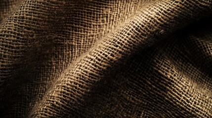 Poster - Natural burlap fabric texture close up showcasing intricate woven details and earthy tones ideal for backgrounds and design projects.