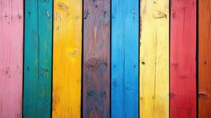 Poster - Vibrant Naturally Weathered Painted Wood Panel Background with Rich Textures and Bold Colors Perfect for Creative Design Projects