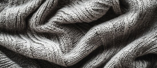 Poster - Soft Grey Knitted Fabric Flat Lay Textured Wool Background with Ample Empty Space for Text and Romantic Concepts