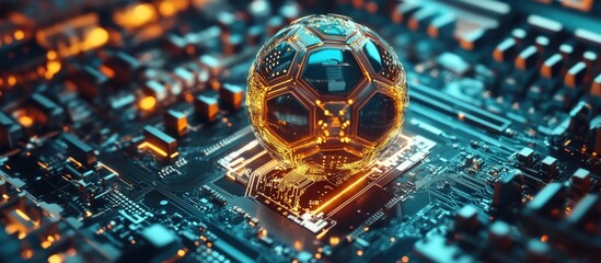 Poster - Smart Football with Microchip Integration and Artificial Intelligence on Circuit Board Abstract Digital Technology Background for Text Space