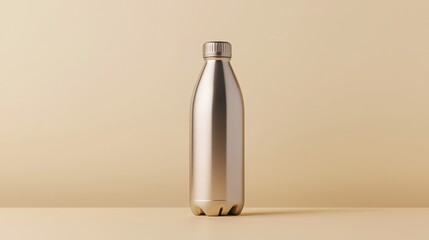 Poster - Realistic High Resolution Photograph of a Freestanding Metallic Water Bottle on a Neutral Background