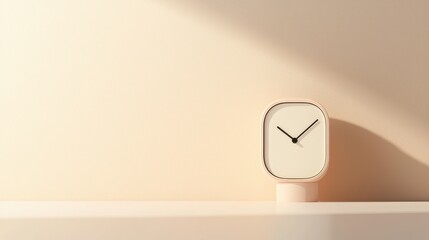 Poster - Minimalist Realistic Photograph of a Modern Alarm Clock Against a Soft Background in Neutral Tones