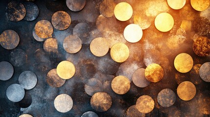 Poster - Natural stone circular pattern background featuring shimmering bokeh lights in warm golden tones and rich textures for elegant design use.