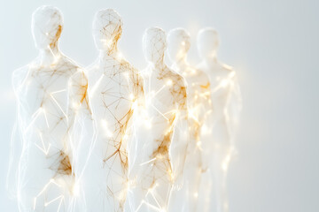 Poster - Thin outlines of figures are connected by delicate lines against a soft neutral background, emphasizing a network concept in even midday light, offering a serene atmosphere