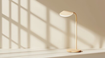 Poster - Modern Minimalist Desk Lamp on a Beige Surface with Soft Shadows and Natural Lighting