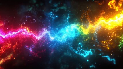 Poster - Vibrant neon abstract background featuring colorful digital distortion effects and fluid movement in a mesmerizing design