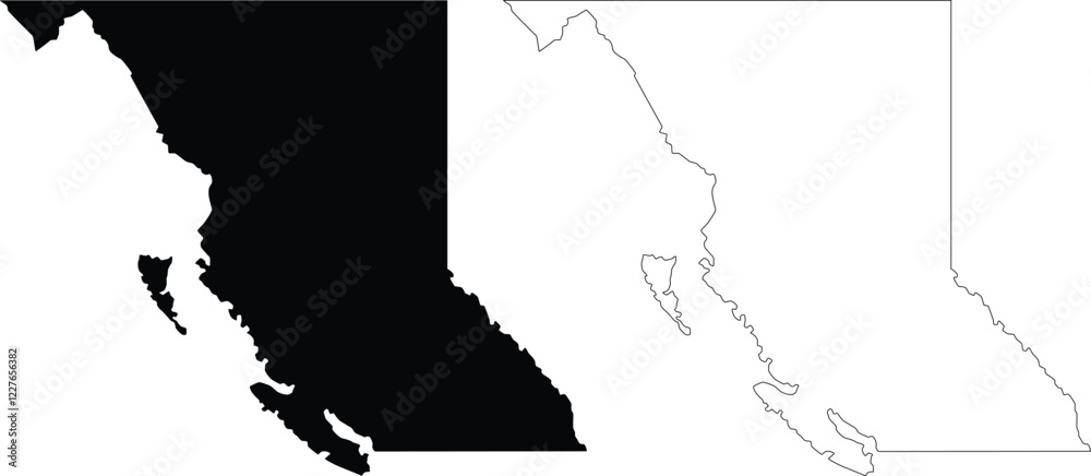 British Columbia province vector map outline silhouette contour Stock ...