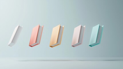 Poster - Set of Floating Animated Books with Colorful Covers in a Minimalistic Background for Creative Projects