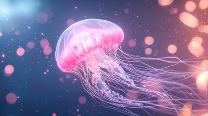 Poster - Surreal Glowing Jellyfish Floating Through Dark Atmosphere with Ethereal Light Effects